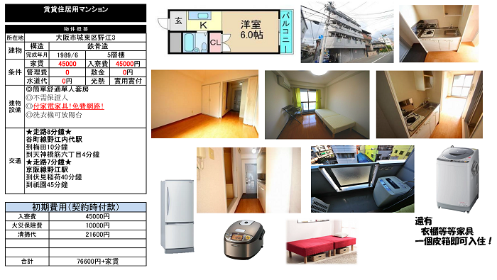 キメラフラット野江 大阪市城東区 家具家電齊全 初期費用便宜 日本留學 日本遊學 日本打工渡假 日本留學代辦 日本遊學打工 Uf Japan日本留學中心